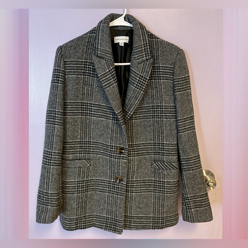 Something Navy Brushed Plaid Oversized Blazer Jacket